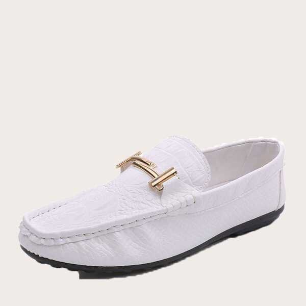 

Men Croc Embossed Slip On Loafers, White