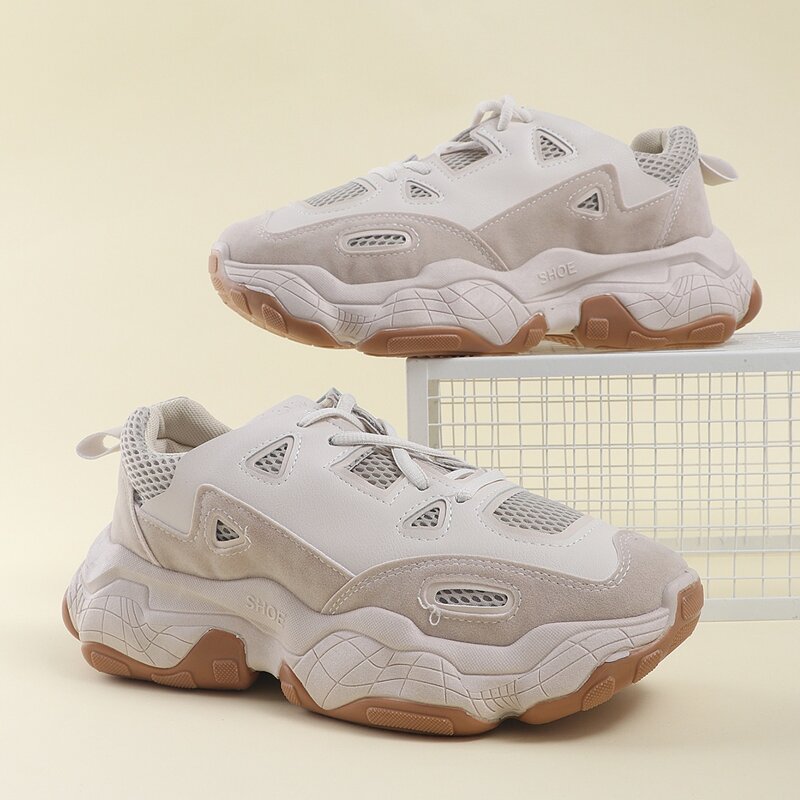 

Guys Lace-up Front Suede Panel Chunky Sneakers, Apricot