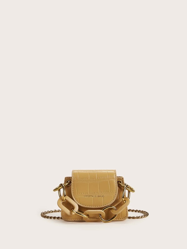 

Mini Croc Embossed Chain Crossbody Bag, Yellow