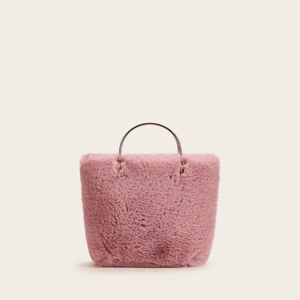 

Faux Fur Chain Satchel Bag, Pink