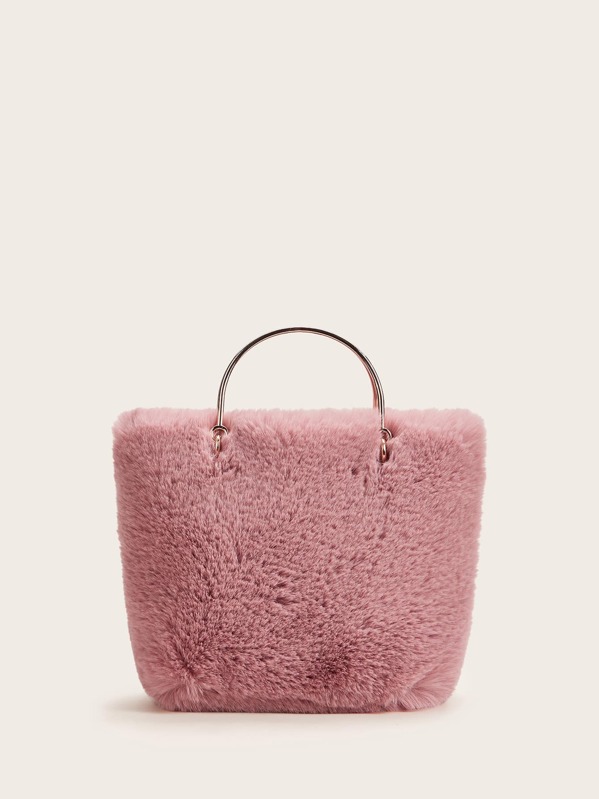 

Faux Fur Chain Satchel Bag, Pink