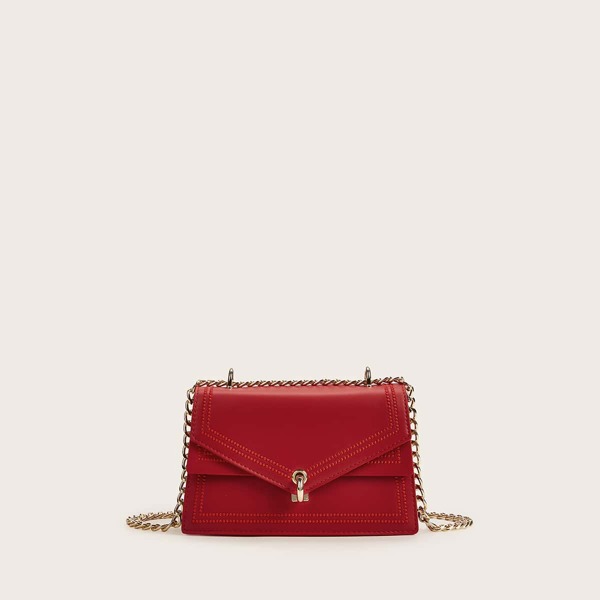

Studded Decor Flap Chain Crossbody Bag, Red