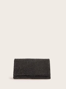 Rhinestone Decor Flap Clutch Bag