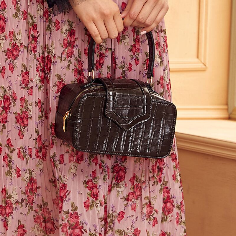 

Croc Embossed Satchel Bag, Brown