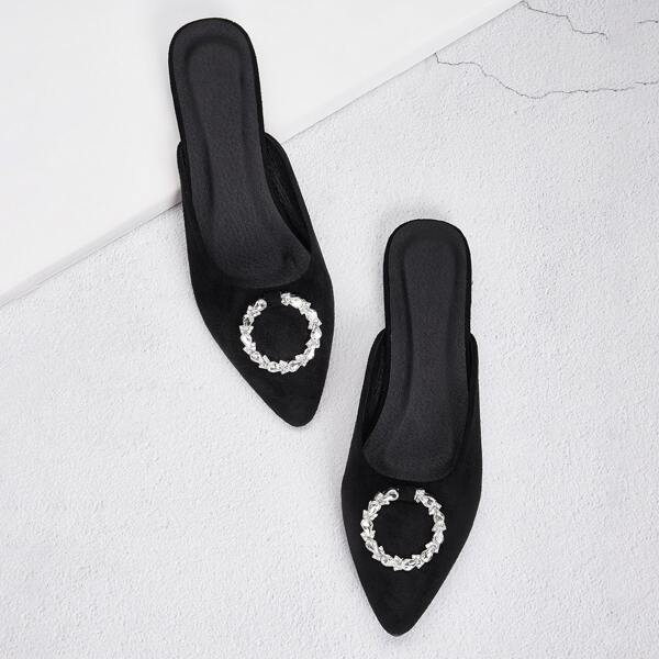 

Rhinestone Decor Flat Mules, Black
