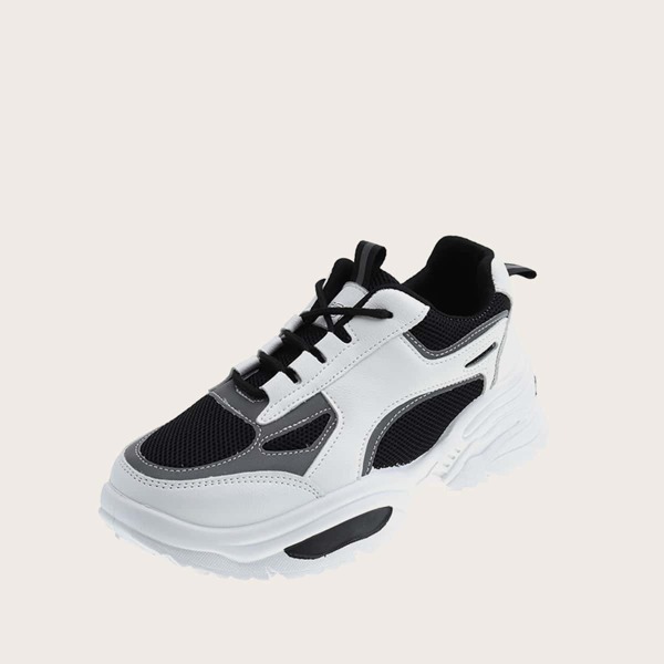 

Lace-up Chunky Sneakers, Black and white