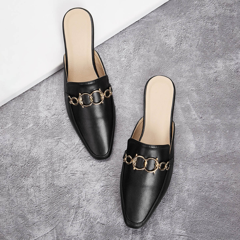 

Chain Decor Flat Mules, Black