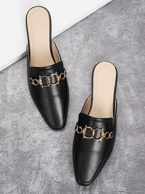 

Chain Decor Flat Mules, Black