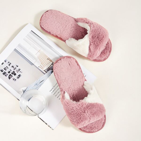 

Faux Fur Open Toe Slippers, Pink