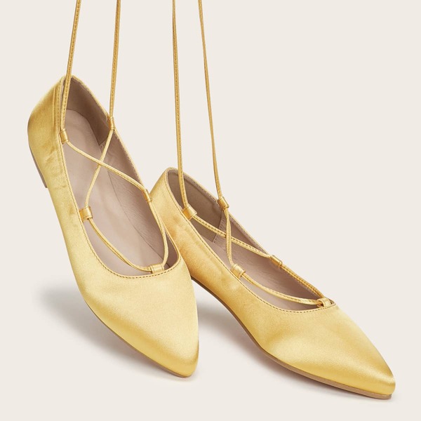 

Lace-up Ballet Flats, Yellow