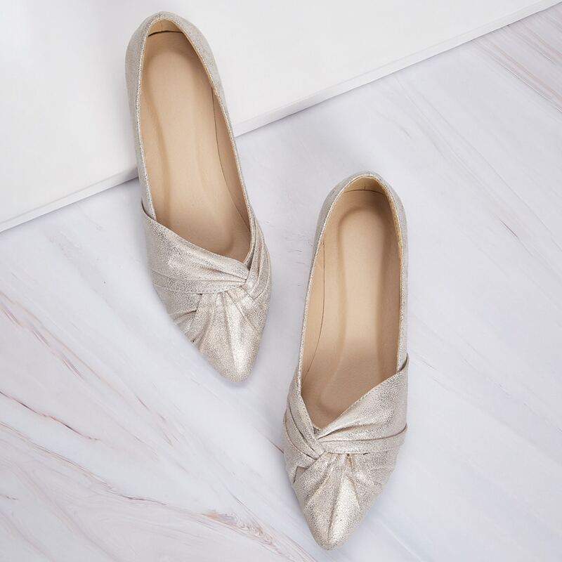 

Glitter Ruched Point Toe Flats, Beige