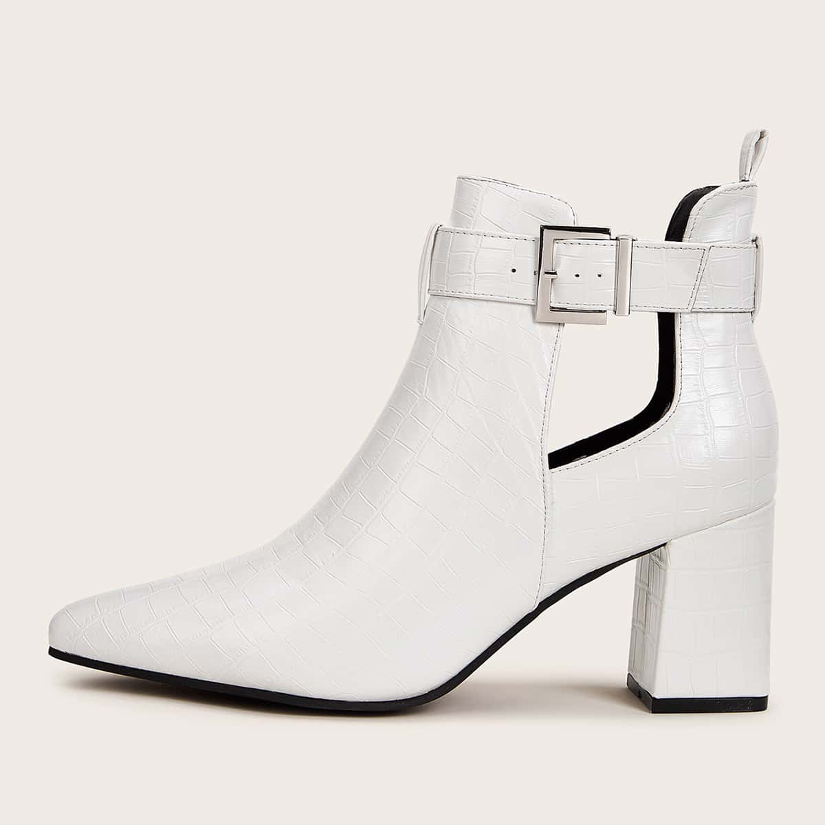 

Buckle Decor Point Toe Chunky Boots, White