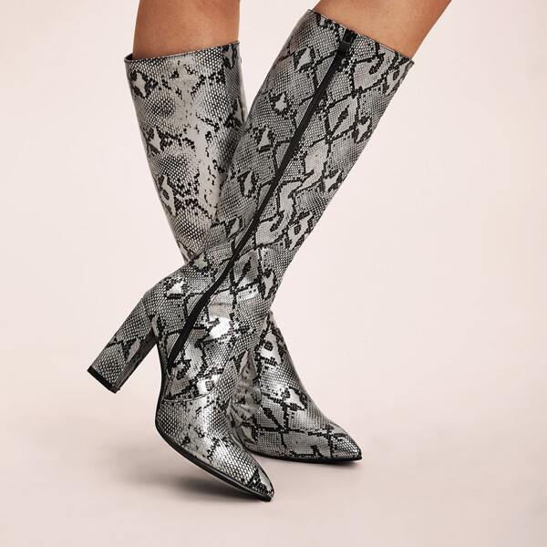 

Snakeskin Print Side Zip Chunky Boots, Multicolor