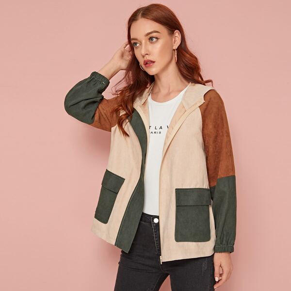 

Color-block Double Pocket Zip Up Hoodie Jacket, Multicolor