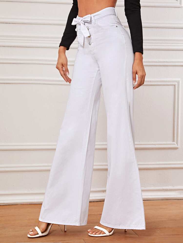 wide leg tie waist jeans