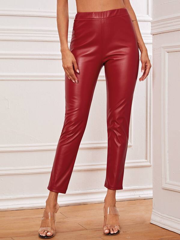 

High Waist Leather Look Crop Pants, Red, Andy