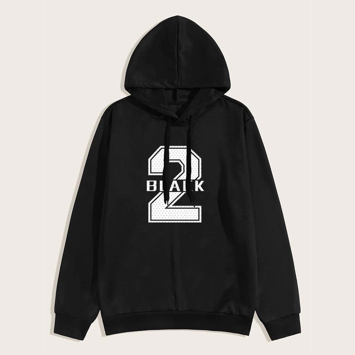 

Guys Letter Graphic Drawstring Hoodie, Black