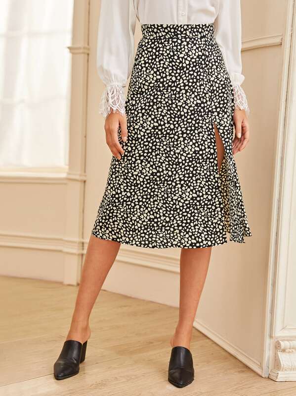 

All Over Print Split Thigh Skirt, Multicolor, Luiza