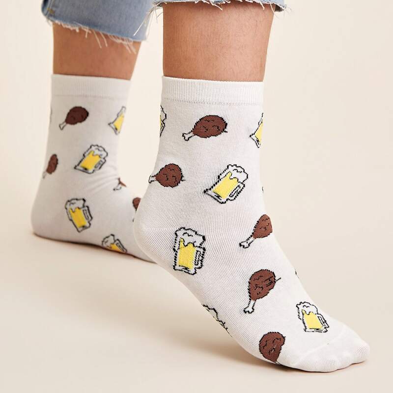 

1pair Beer Pattern Socks, White