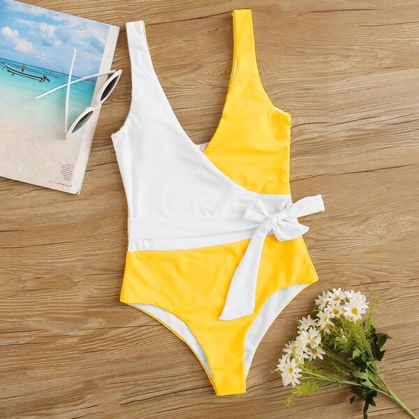 

Two Tone Knot Front One Piece Swimwear