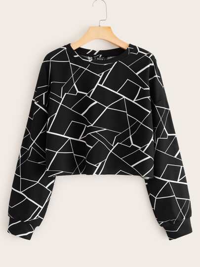 Pullover de hombros caídos con estampado geométrico