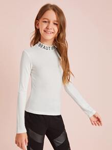 SHEIN Tween Girl Letter Graphic Tee - White - View 1