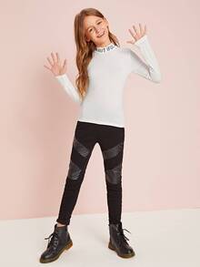 SHEIN Tween Girl Letter Graphic Tee - White - View 3
