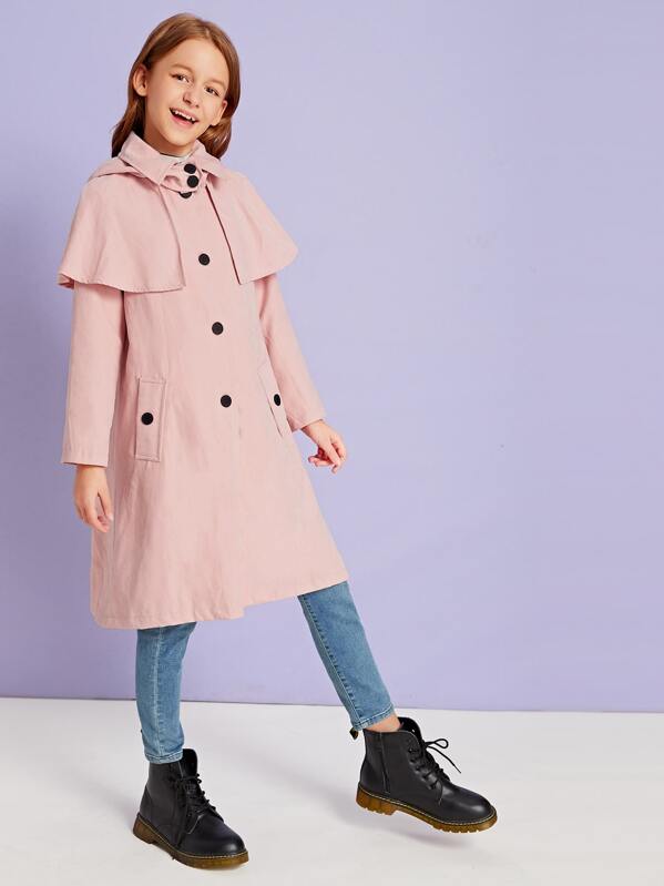 

Girls Cape Detail Hooded Coat, Pink, Sashab