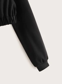 Muchica Solid Crop O-ring Zip Up Hoodie - Black - View 4