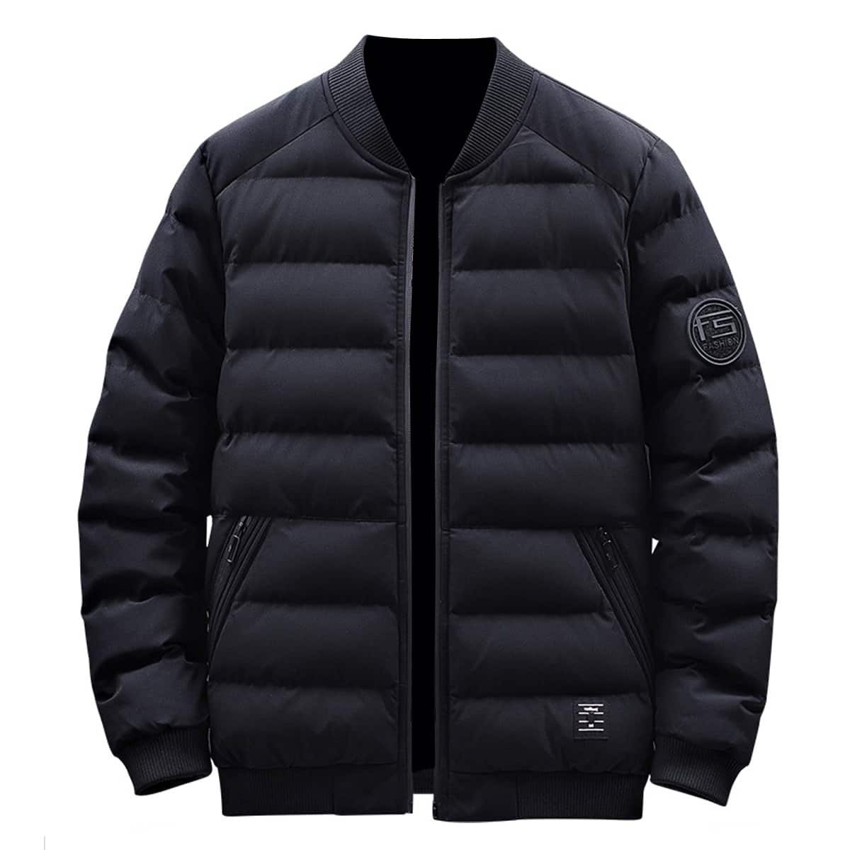 

Guys Letter Patched Puffer Bomber Jacket, Black