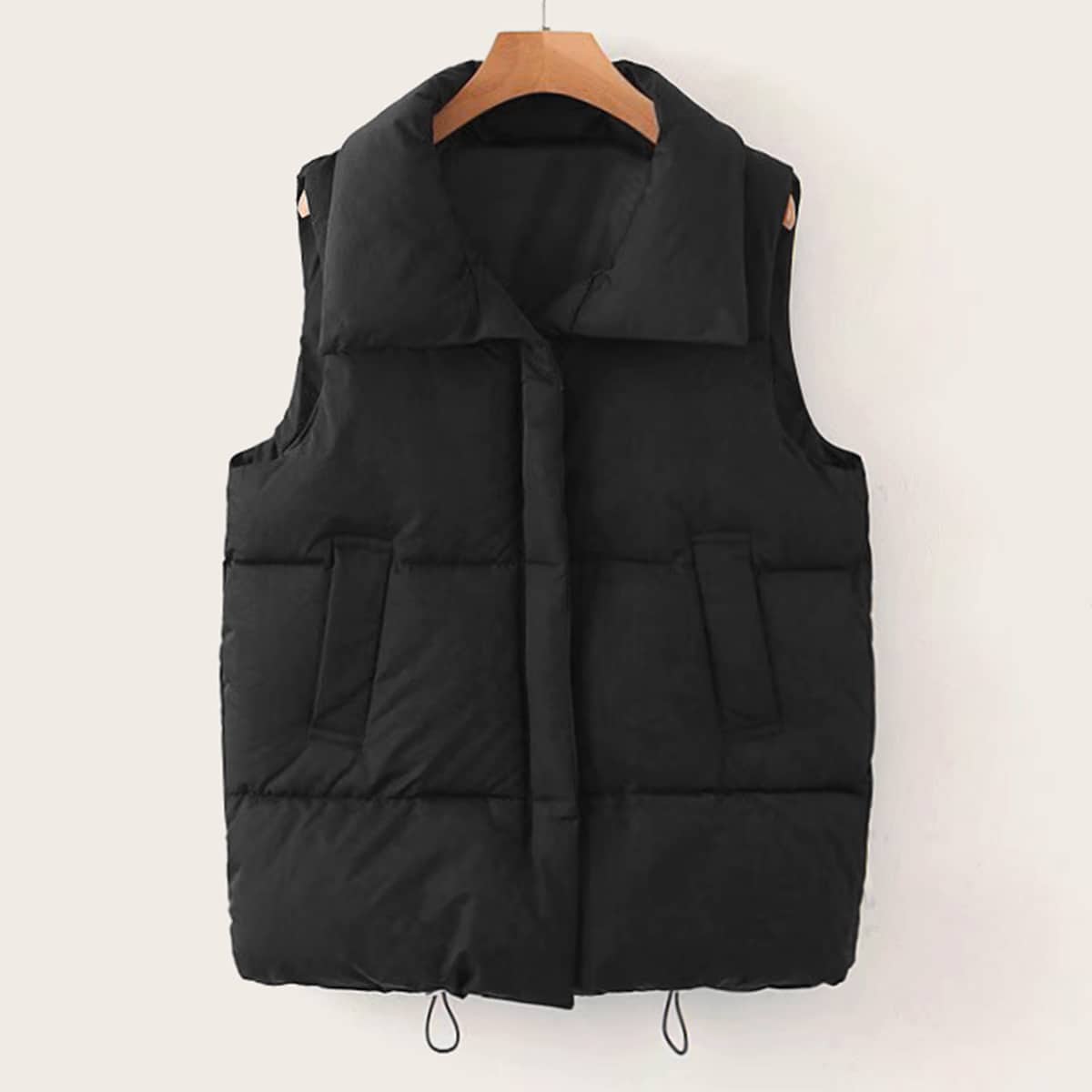

Pocket Front Drawstring Hem Puffer Gilet, Black