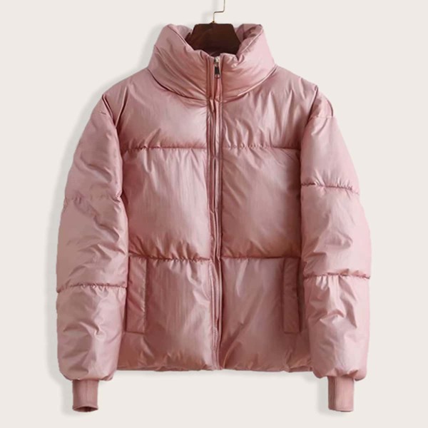

Funnel Neck Zip Front Puffer Coat, Pink