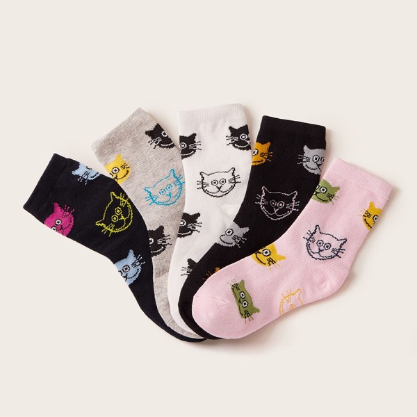 

5pairs Toddler Kids Cartoon Pattern Ankle Socks, Multicolor