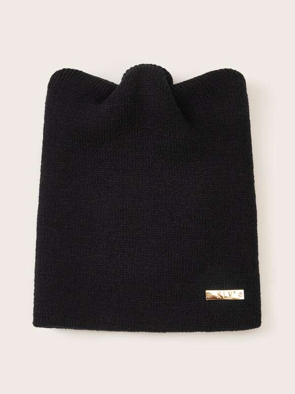 

Toddler Kids Letter Patched Cuffed Beanie, Black