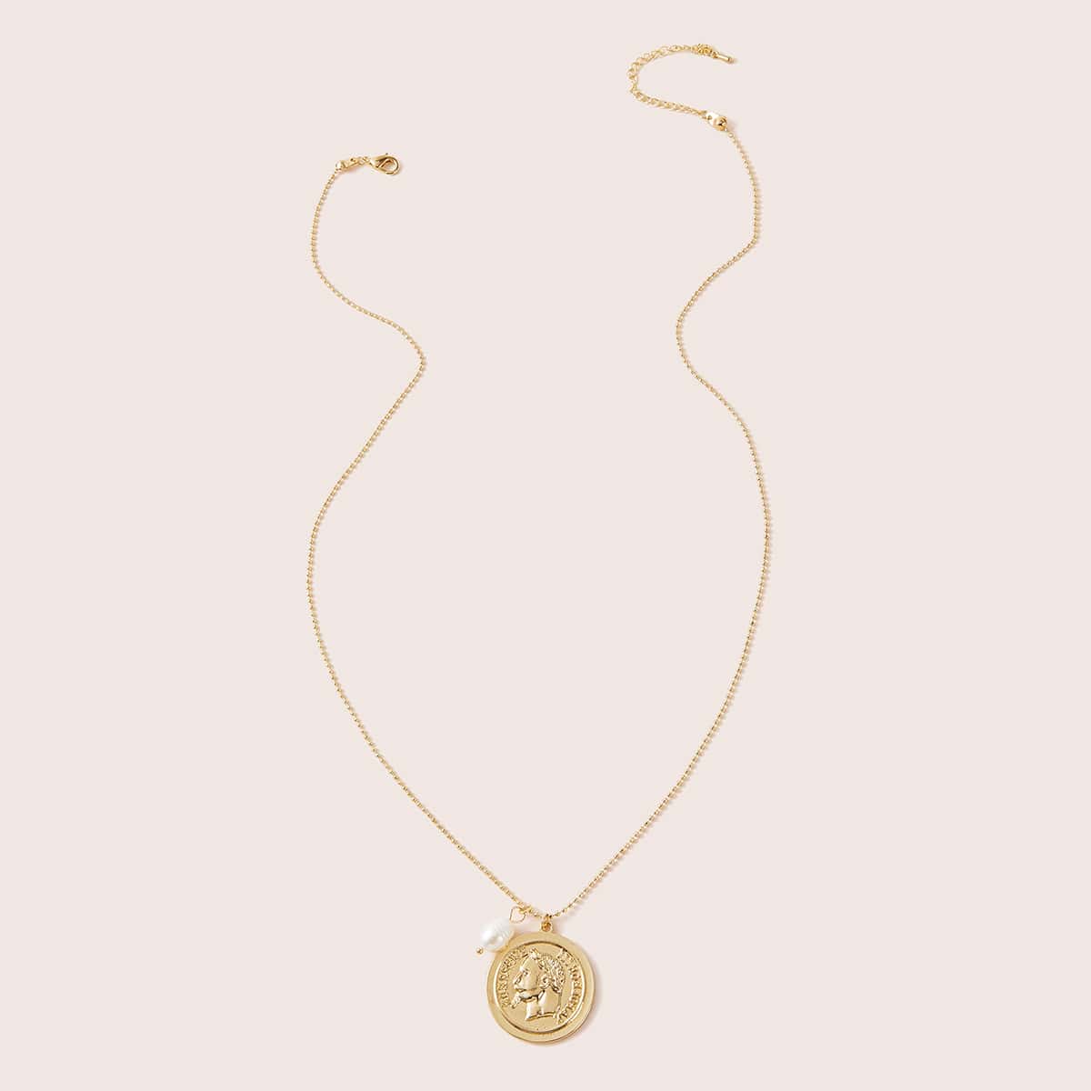 

1pc Figure Disc Charm Necklace, Gold
