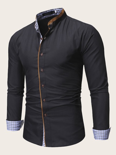 Men Button Up Contrast Placket Shirt