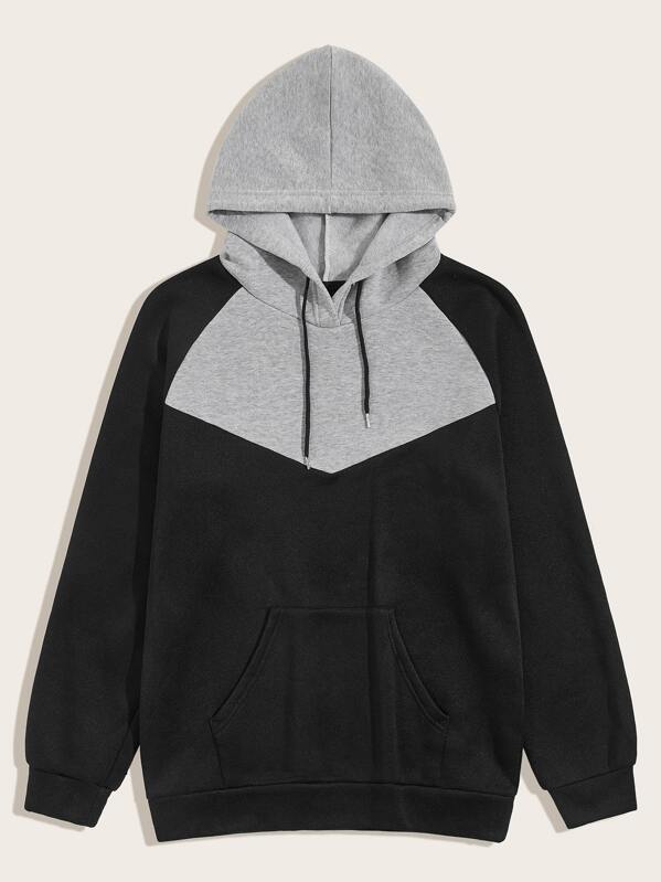 

Men Two Tone Kangaroo Pocket Drawstring Hoodie, Multicolor