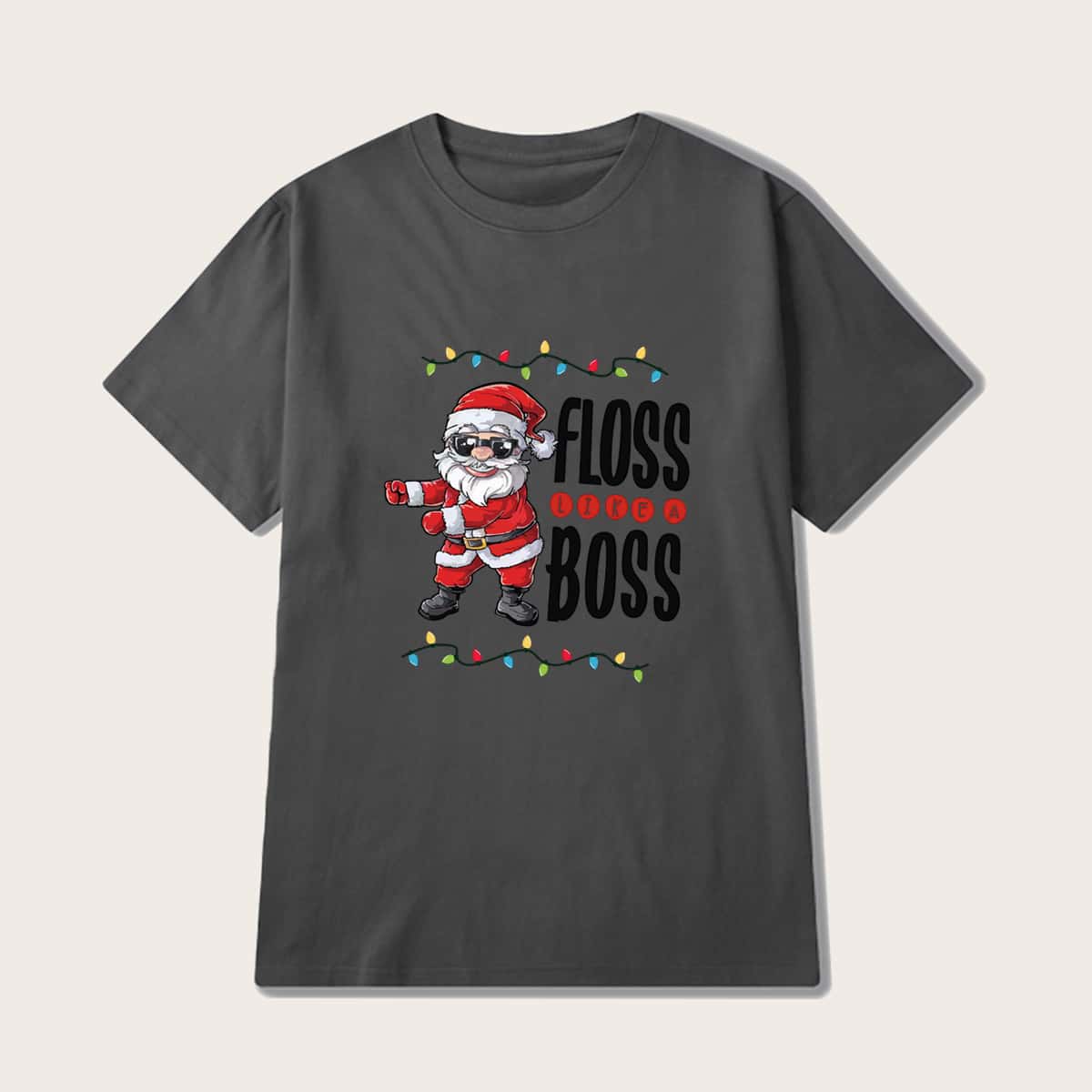 

Guys Christmas & Letter Graphic New Year Tee, Grey