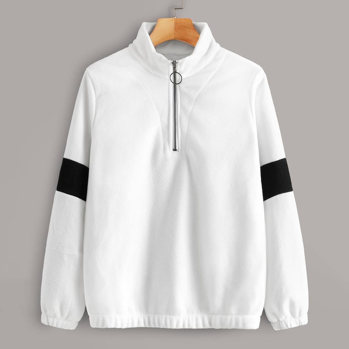 

Contrast Panel O-ring Half Zip Sweatshirt, White