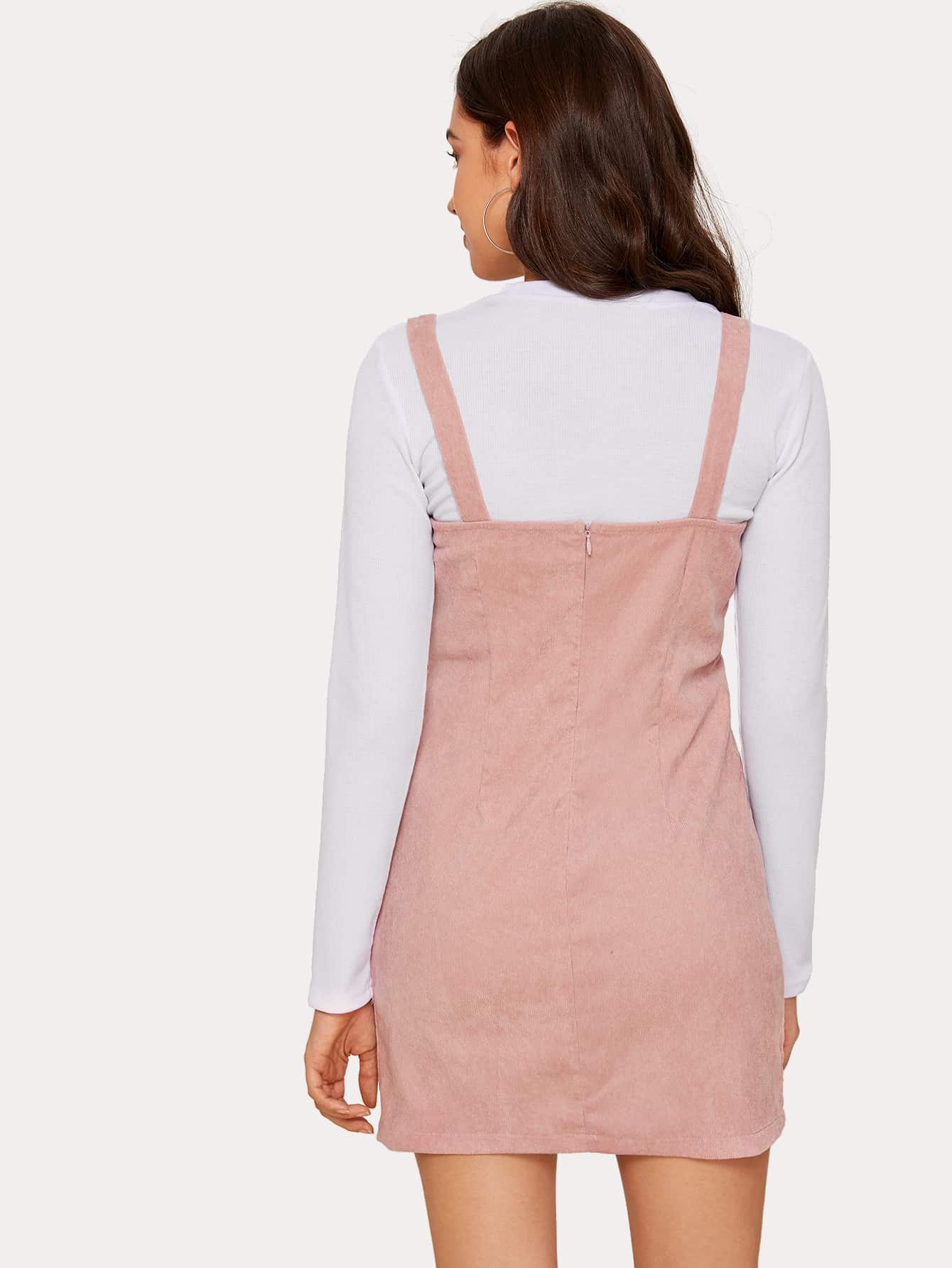 Is That The New Pink Button Front Corduroy Overall Dress ROMWE