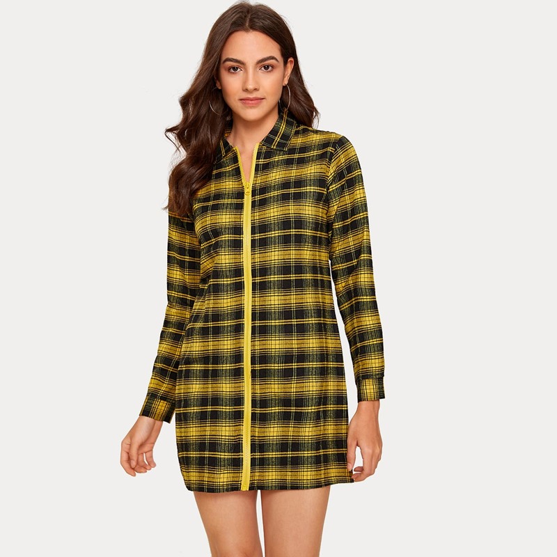

Plaid Zip Through Shirt Dress, Yellow