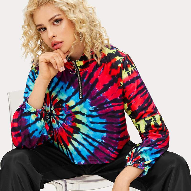 

Tie Dye Half Zip Sweatshirt, Multicolor