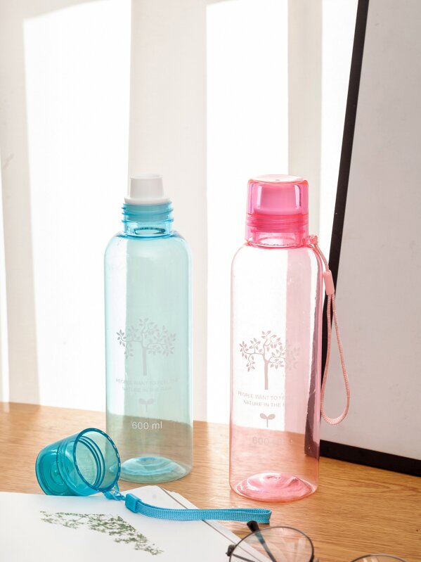 

1pc Simple Tree Print Plastic Water Bottle, Multicolor