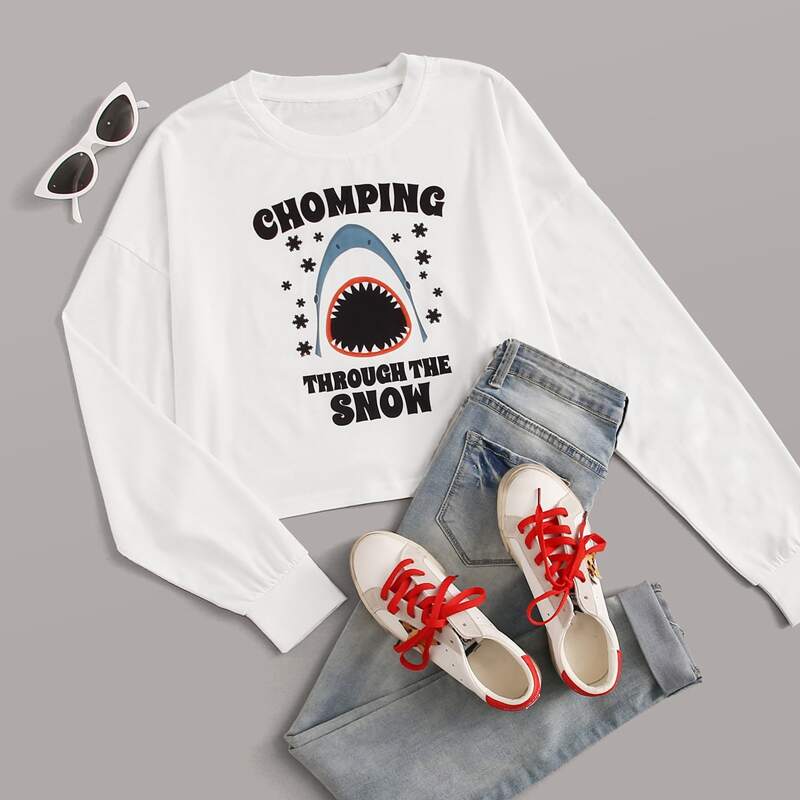 

Letter & Cartoon Graphic Crop Tee, White