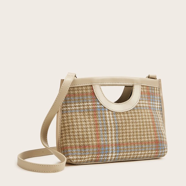 

Contrast Trim Houndstooth Satchels, Beige