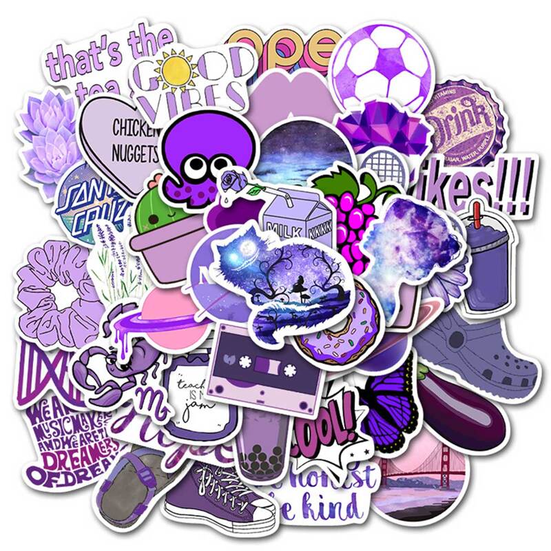 

50pcs Mixed Cartoon Pattern Sticker, Purple