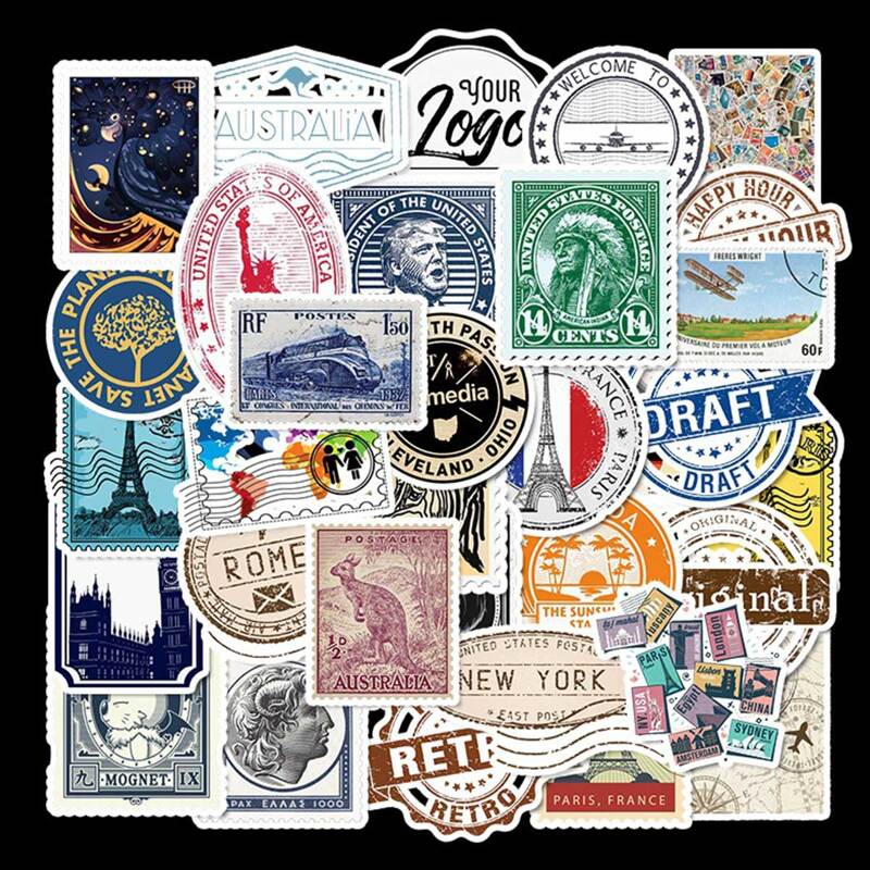

50pcs Vintage Stamp Print Sticker