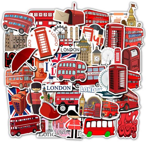 

50pcs Bus & Telephone Booth Print Sticker