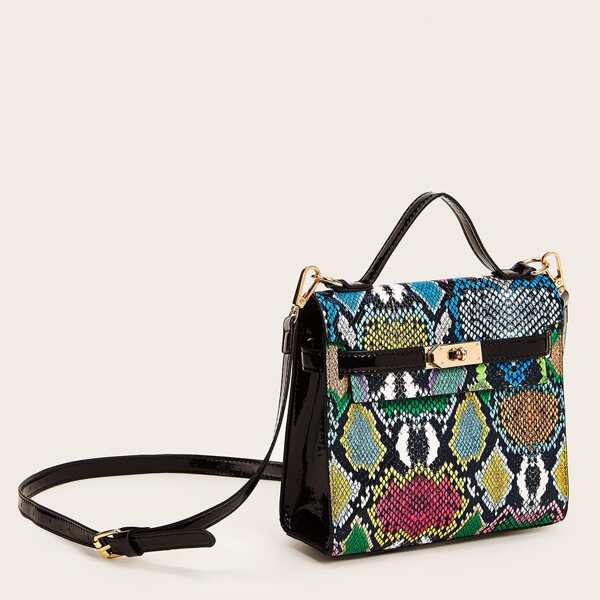 

Snakeskin Print Satchel Bag, Multicolor