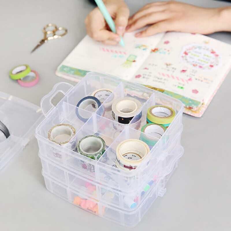 

1pc Portable 3-layer Tape Storage Box, Multicolor